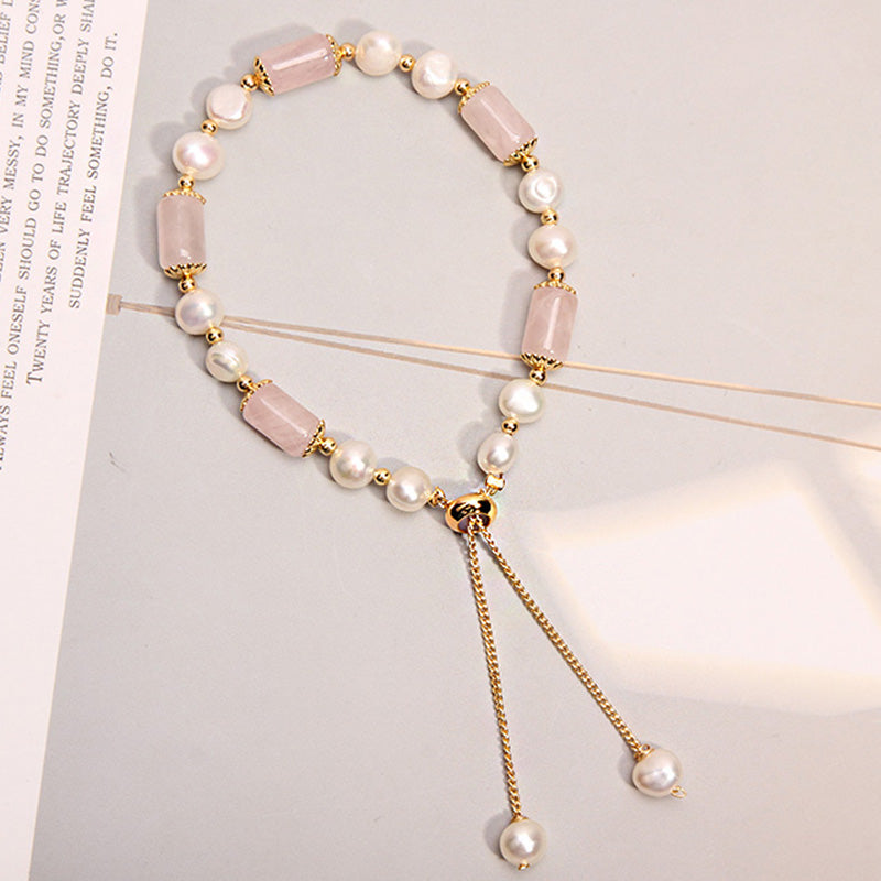 Rose Quartz With Pearl Healing Gemstone Bracelet - image 1