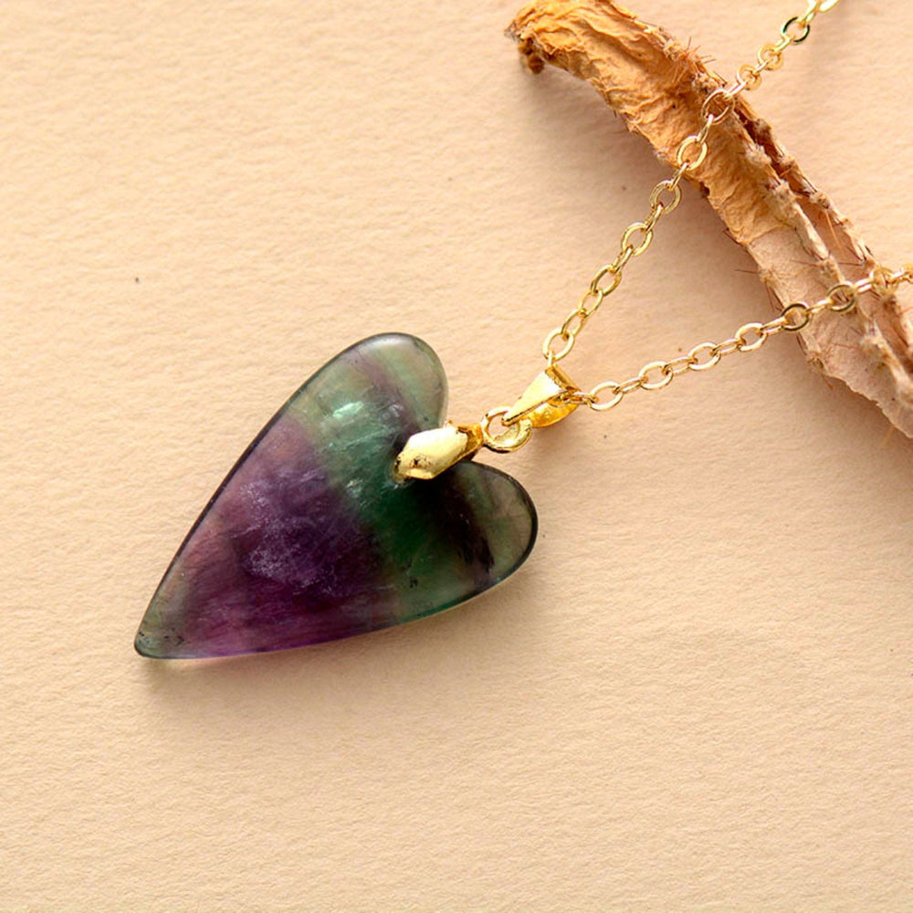 Olivenorma Healing Crystal Heart Pendant Necklace - Fluorite - image 1