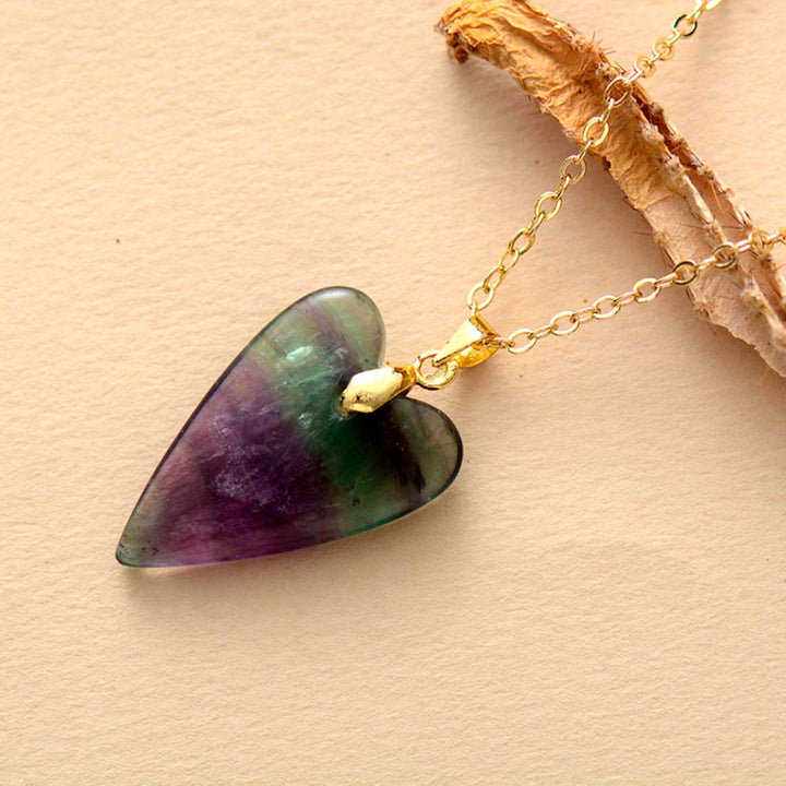 Olivenorma Healing Crystal Heart Pendant Necklace - Fluorite - image 1