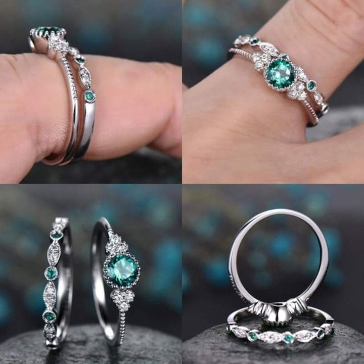 Wealth Goddess Emerald Zircon 2Pcs/Set Ring - image 4