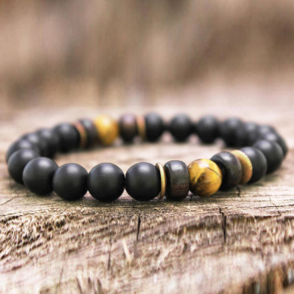 Olivenorma Natural Stone 8mm Wooden Beads Energy Men Bracelet - Tiger Eye&Black Onyx - image 16