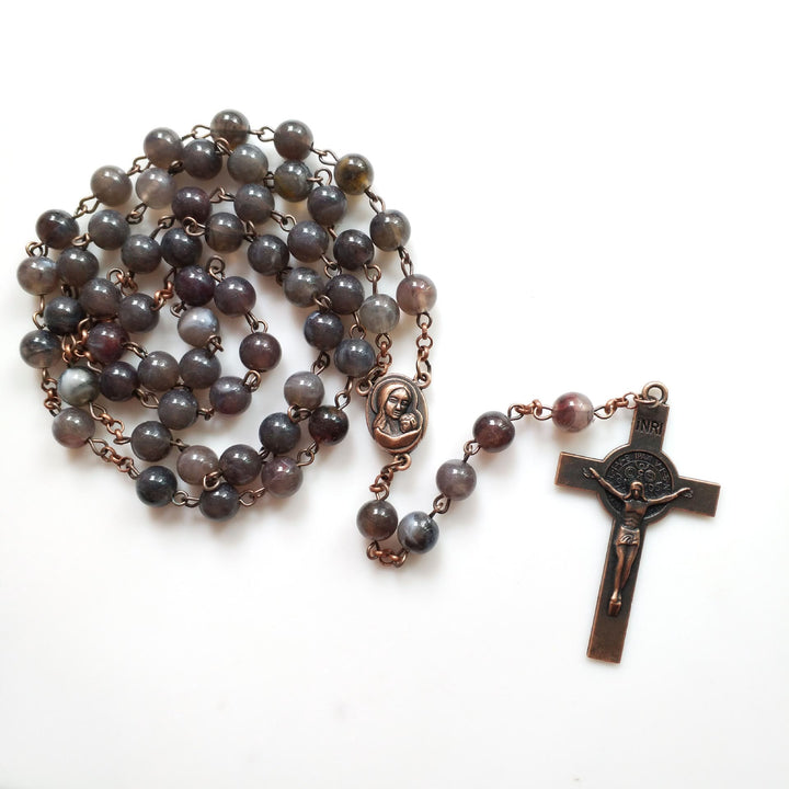 Olivenorma Brown Acrylic Ball Cross Rosary Necklace - Brown Acrylic Ball&Cross - image 0