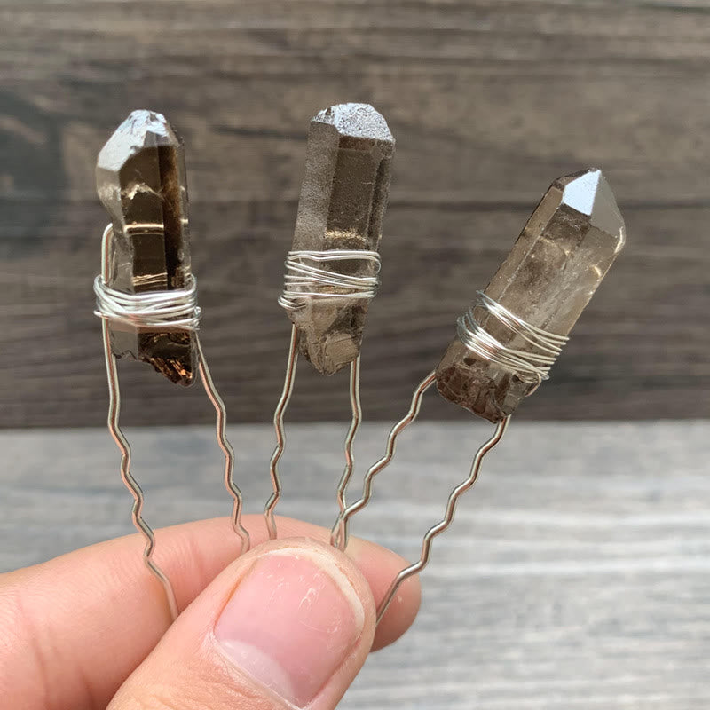 Olivenorma Handmade Thread Crystal Hairpin - Smoky Quartz - image 25