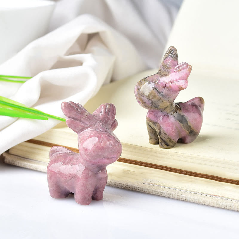 Olivenorma Natural Crystal Christmas Elk Carving Crafts Gemstone Decoration - Rhodonite - image 6