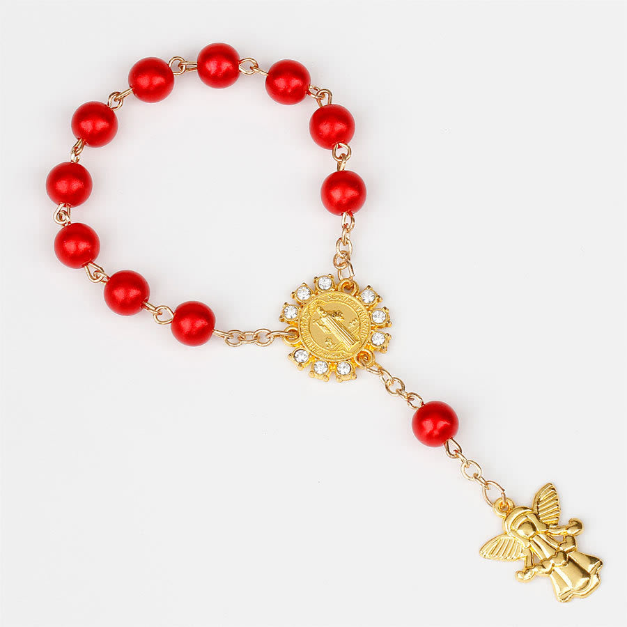 Olivenorma 8mm Golden Angel Christianity Pendant Rosary Bead Bracelet - Red - image 10