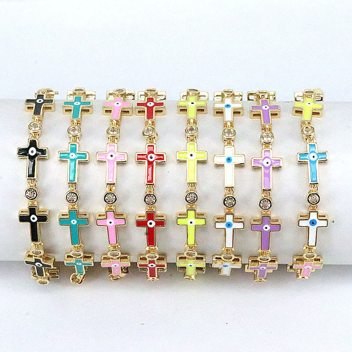 Olivenorma Color Dripping Evil Eye Alloy Cross Beads Bracelet - image 9