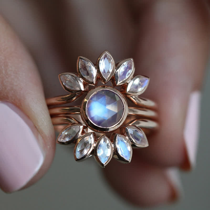 Olivenorma “Tide Goddess” - Sun Flower Moonstone 3 - Piece Ring - image 5