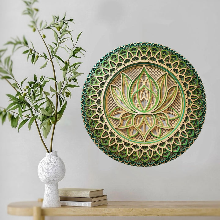 Olivenorma Pink Lotus Mandala 3D Engraving Wall Decor - 36cm*36cm&Green - image 10