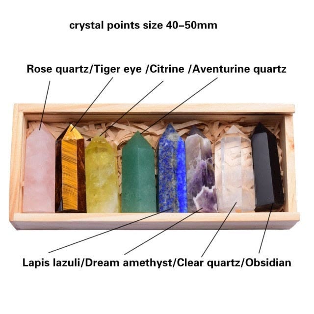 Olivenorma Eight Piece Natural Spire Chakra Crystal Wands Set - image 3