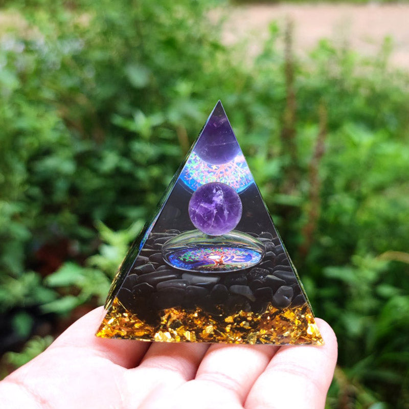 Olivenorma Amethyst Crystal Sphere with Obsidian Natural Crystal Orgone Pyramid - image 1
