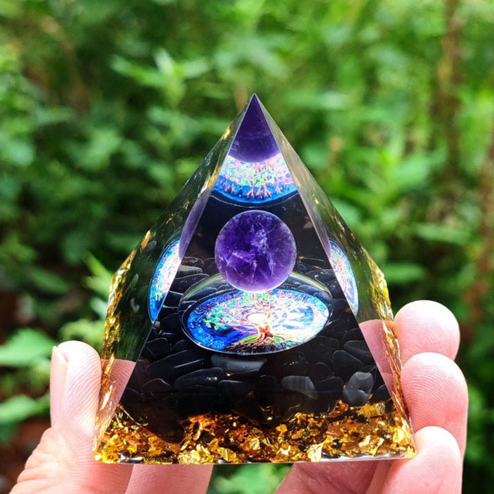 Olivenorma Amethyst Crystal Sphere with Obsidian Natural Crystal Orgone Pyramid - 10*10cm - YES PLEASE $8 - image 0
