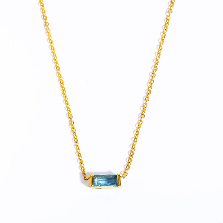 Olivenorma Simple Rectangular Birthstone Pendant Stainless Steel Necklace - Blue Zircon - image 24