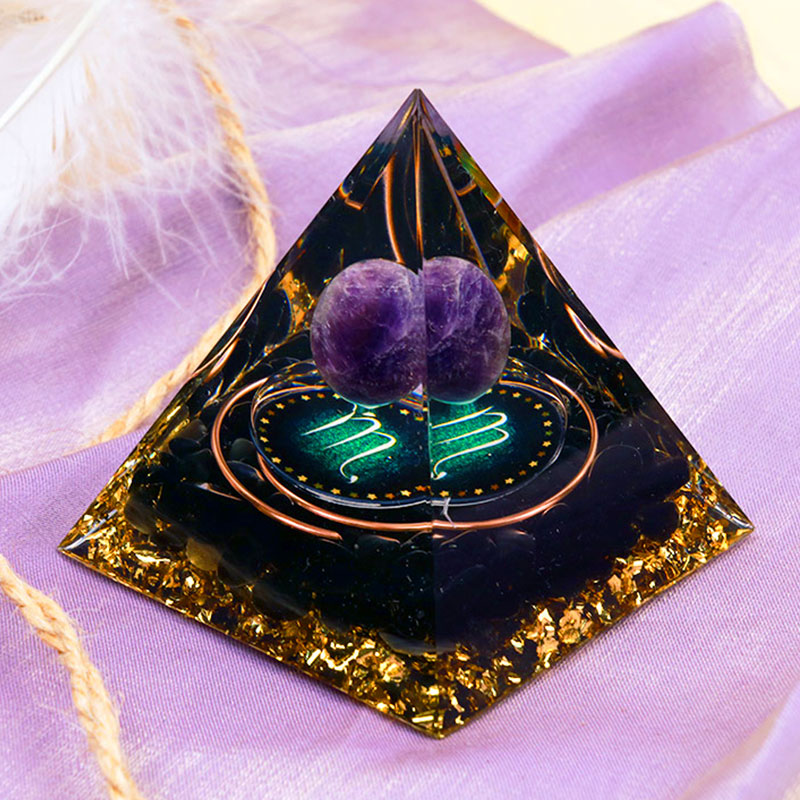 Olivenorma Amethyst Sphere With Obsidian Zodiac Scorpio Orgone Pyramid - image 2