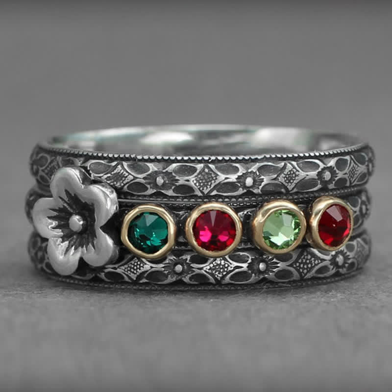 Olivenorma Personalized and Engraved Flower Birthstones Ring - image 5