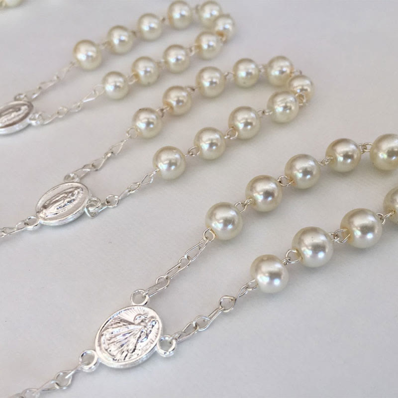 Olivenorma Pearl Cross Virgin Mary Rosary Bracelet - image 5
