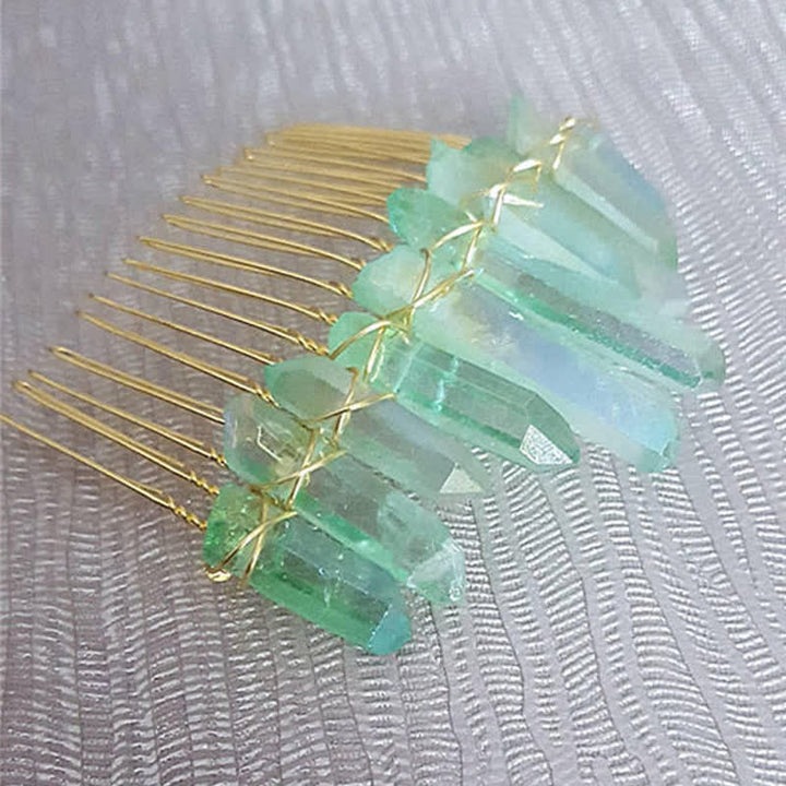 Natural Crystal U Shape Hair Comb Crystal Crown - Fluorite - image 9