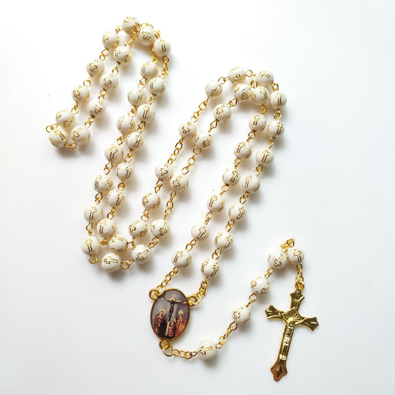 Olivenorma Acrylic Bronzing Cross Bead Rosary Necklace - image 5