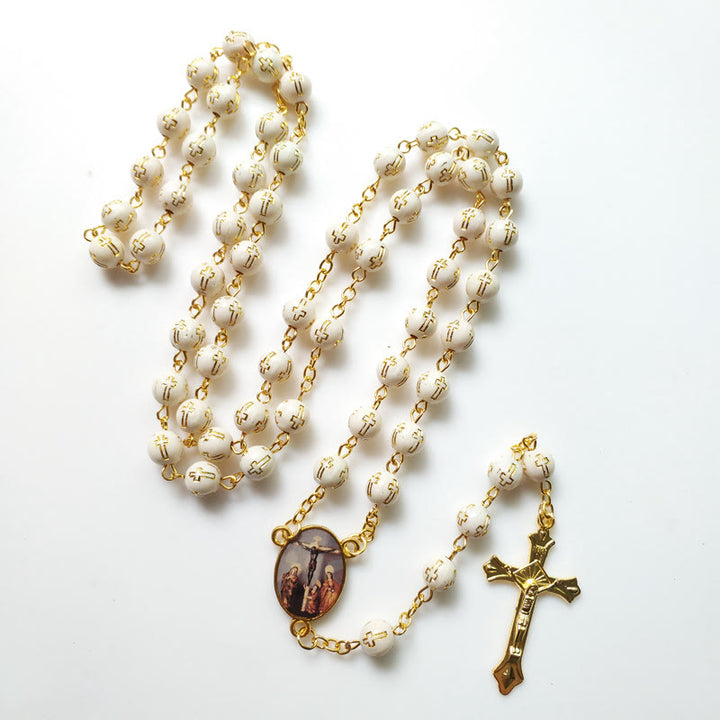 Olivenorma Acrylic Bronzing Cross Bead Rosary Necklace - image 5