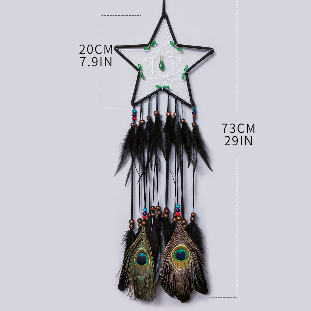 Olivenorma Natural Green Aventurine Peacock Feather Dream Catcher - Star - image 1