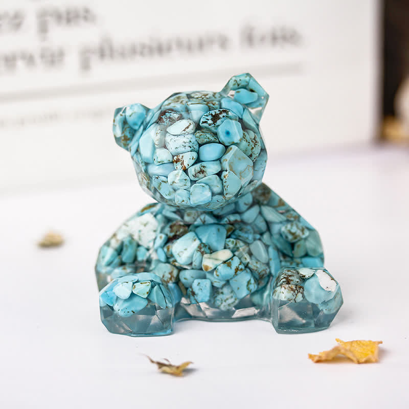 Olivenorma Mirror Sitting Bear Gemstone Decoration - Turquoise - image 3