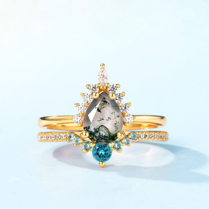Olivenorma Moss Agate Paraiba Tourmaline 2pcs 925 Silver Ring - image 3