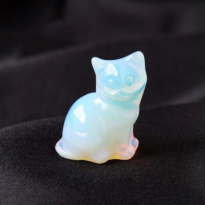 Olivenorma Natural Crystal Lucky Cat Carved Gemstone Decoration - Opalite - image 43