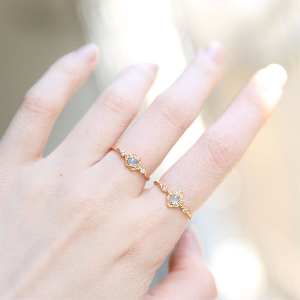Olivenorma Vintage Natural Aquamarine Daisy Flowers Ring - image 5