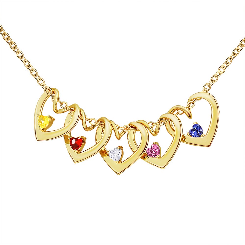 Olivenorma Mom Family Crystal Heart Birthstone Pendant Necklace - Silver - 5 Birthstone - image 0