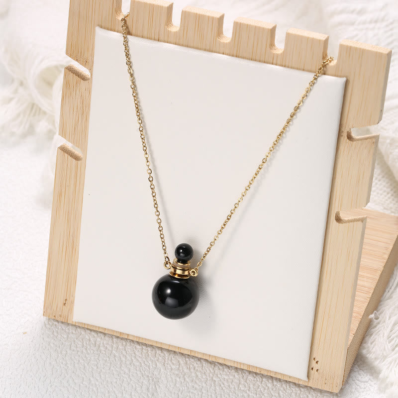 Olivenorma Round Stone Perfume Bottle Pendant Pendants Necklace - Obsidian - image 7
