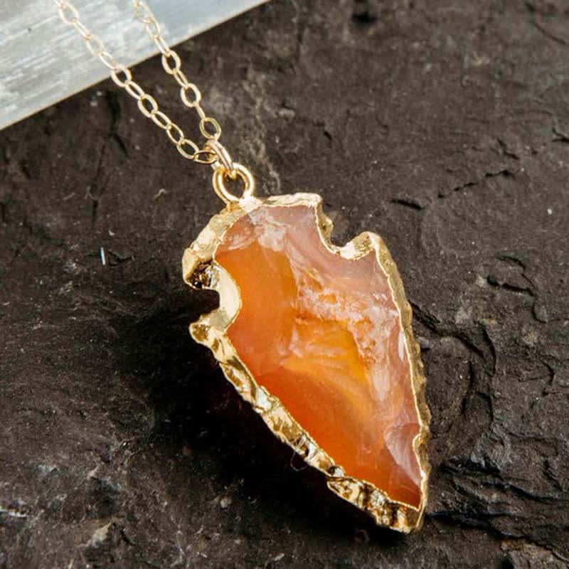 Carnelian Leaf Shape Gold Edged Crystal Necklace - Carnelian - image 0