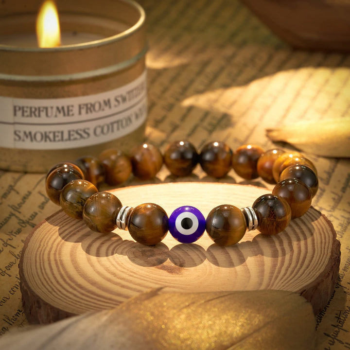 Olivenorma Tiger Eye Obsidian Evil Eye Beaded Mens Bracelet - image 1