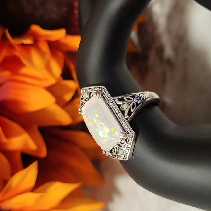 Olivenorma Square White Opal Antique Alloy Ring - image 4