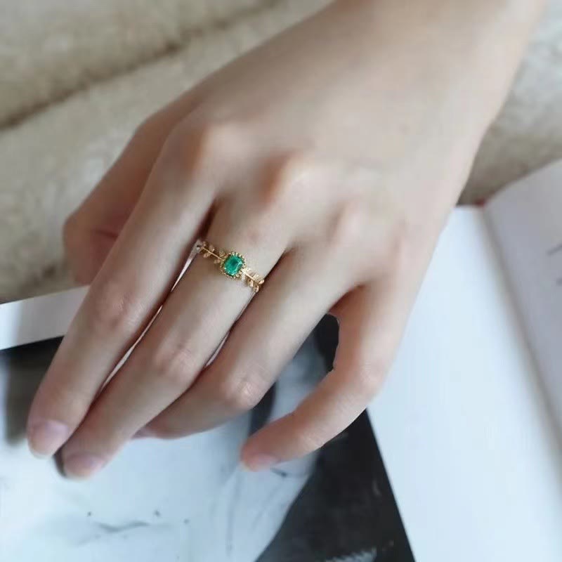 Olivenorma Vintage Emerald Leaf With Zircon Ring  - image 1