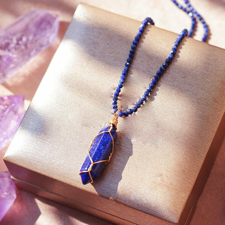 Olivenorma Natural Rough Stone Crystal Column Pendulum Necklace - Lapis Lazuli - image 1