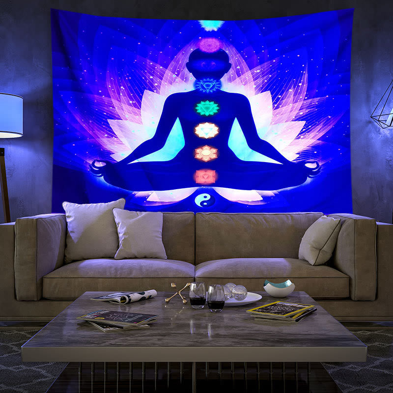 Olivenorma Blacklight UV Reactive Wall Tapestry - Meditation & Chakra Tai Chi Circle - Flannel - 180*230cm - image 2