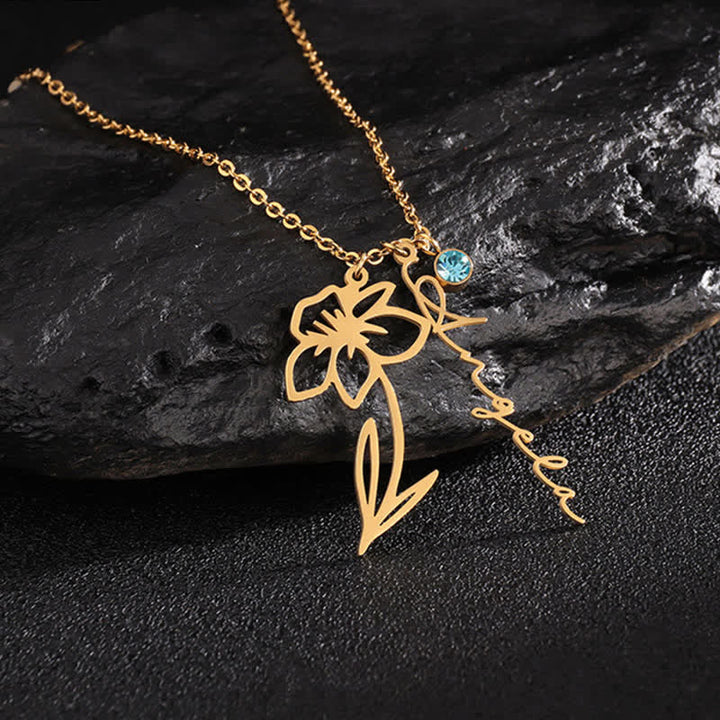 Olivenorma Personalized Birth Flower With Birthstone necklace - Rosegold - Dec - Narcissus - 1 Birthstone - image 0