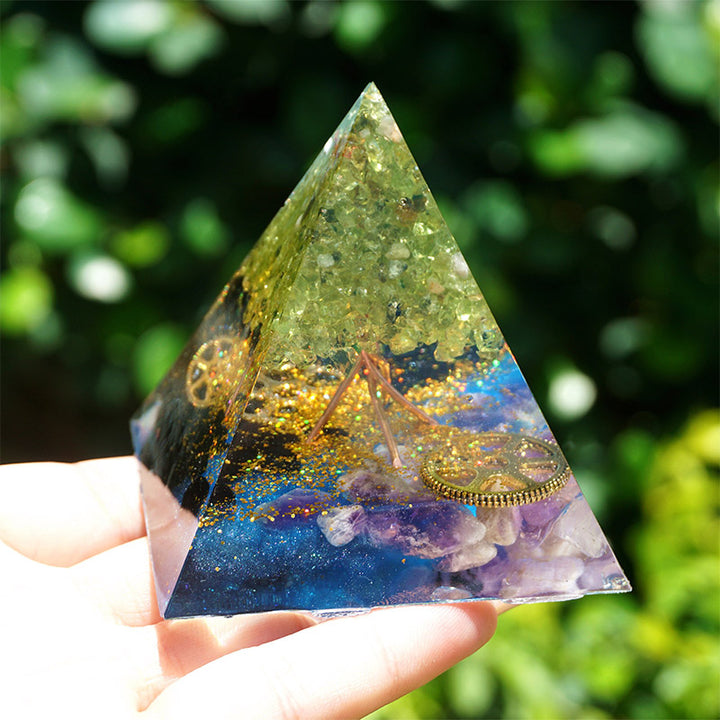 Olivenorma Peridot Amethyst With Black Tourmaline Orgone Pyramid - 10*10cm - YES PLEASE $8 - image 0