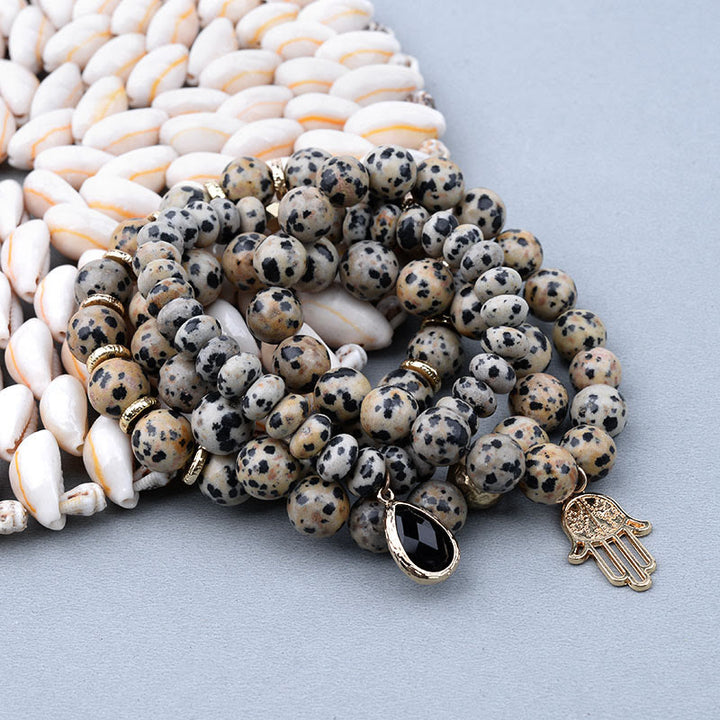 Olivenorma Natural Dalmatian Jasper Obsidian Hamsa Pendant Bracelet - image 7