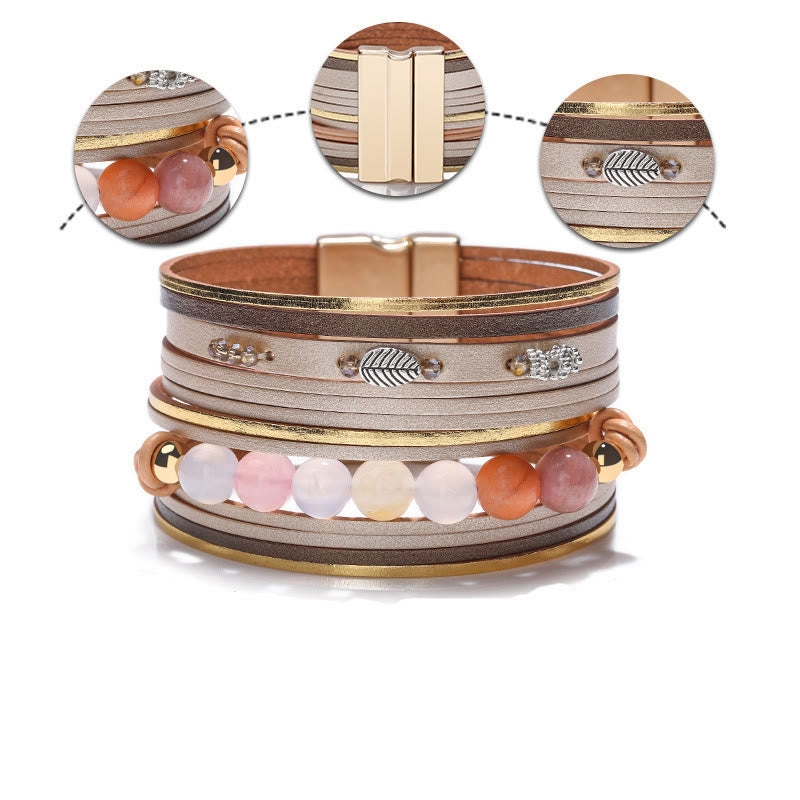 Olivenorma Natural Crystal Beaded Leather Multi-layer Bracelet - image 14
