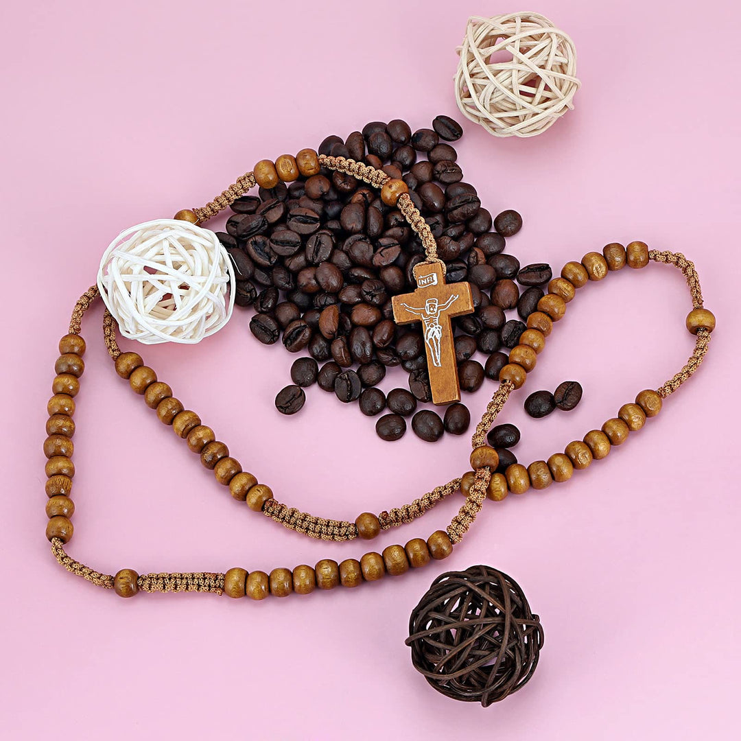Olivenorma Cross Wooden Mala Bead Rosary Necklace - image 9