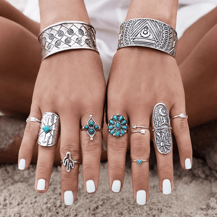 Olivenorma 9-piece Boho Stackable Turquoise Ring Set  - Ring Set - image 0