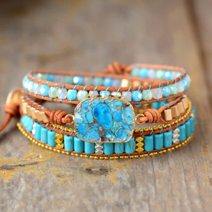 Olivenorma Natural Turquoise Three-layer Wrap Bracelet - Turquoise - image 0