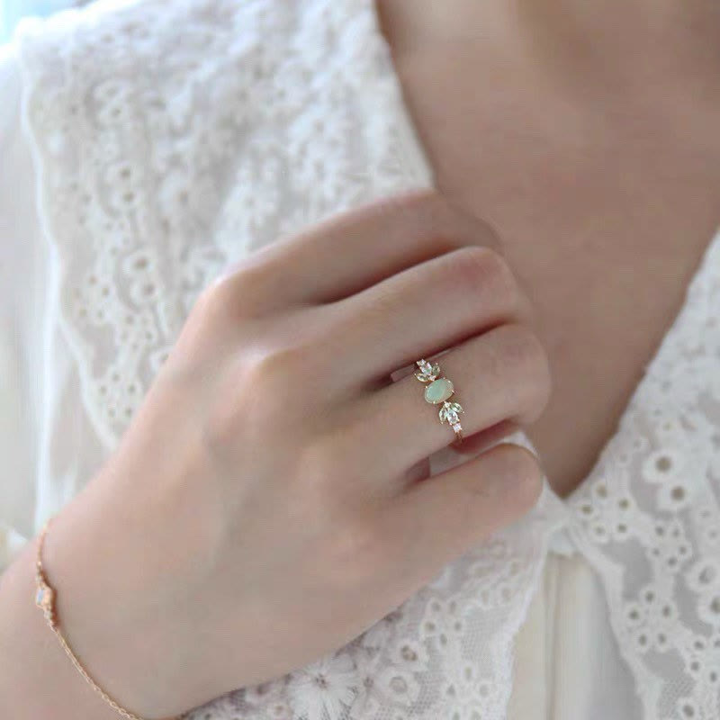 Olivenorma Delicate Opal Leaf Zircon Gold Ring  - image 1