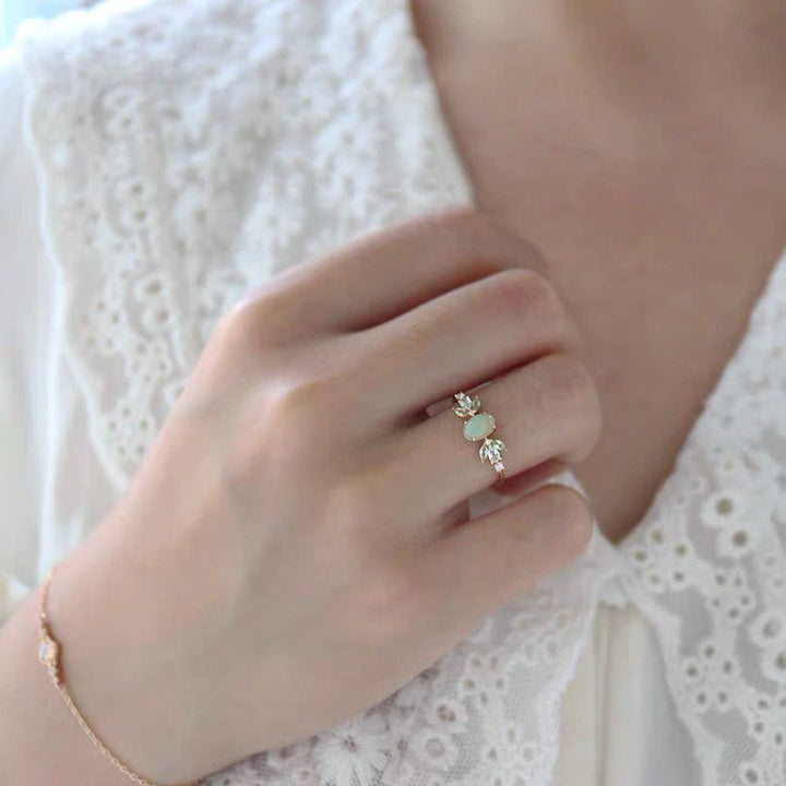 Olivenorma Delicate Opal Leaf Zircon Gold Ring  - image 1