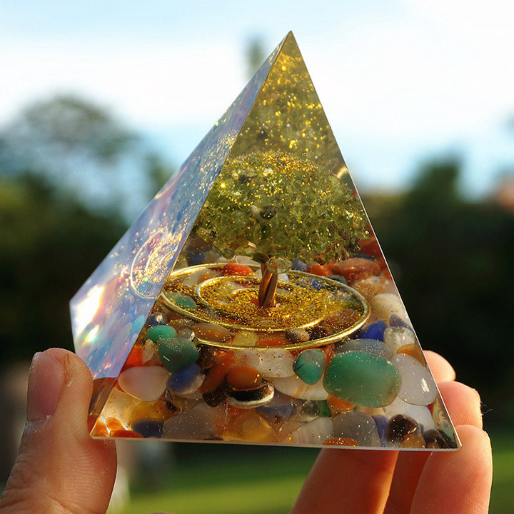 Olivenorma Fluorite With Peridot Tree Of Life Orgone Pyramid - image 5