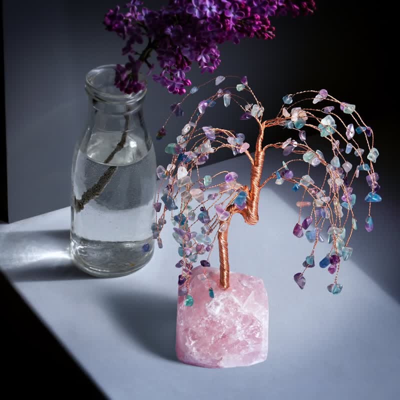 Olivenorma Fluorite Leaves Rose Quartz Base Feng Shui Tree - image 2