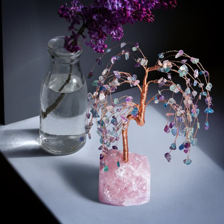 Olivenorma Fluorite Leaves Rose Quartz Base Feng Shui Tree - image 2