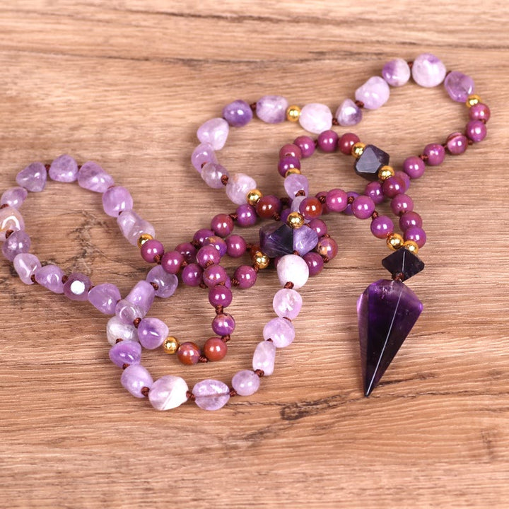 Olivenorma Natural Amethyst Purple Jade Beaded Mala Necklace - image 9