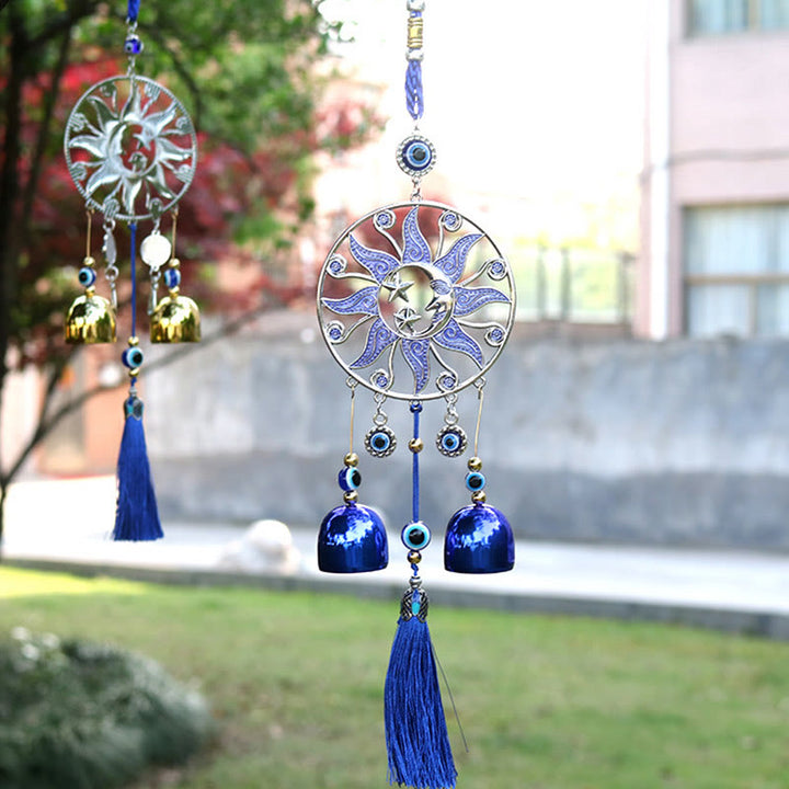 Olivenorma Retro Sun Evil Eye Protection Wind Chime - Blue Bell - image 0