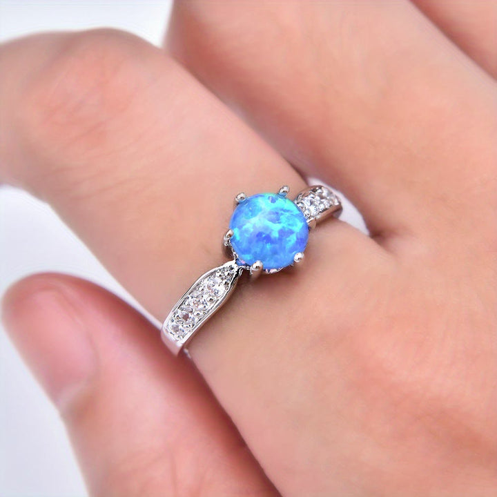 Olivenorma Six Claws Round Opal Edge Band Ring - image 5